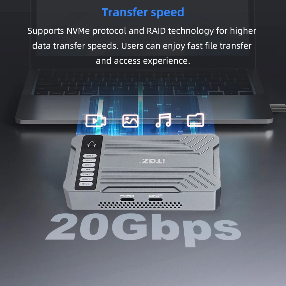 M.2 NVMe SSD الضميمة ، USB 3.2 حافظة خارجية ، تصميم خليج مزدوج ، غطاء القرص الصلب ويندوز ، ماك بوك ، الكمبيوتر ، 20Gbps