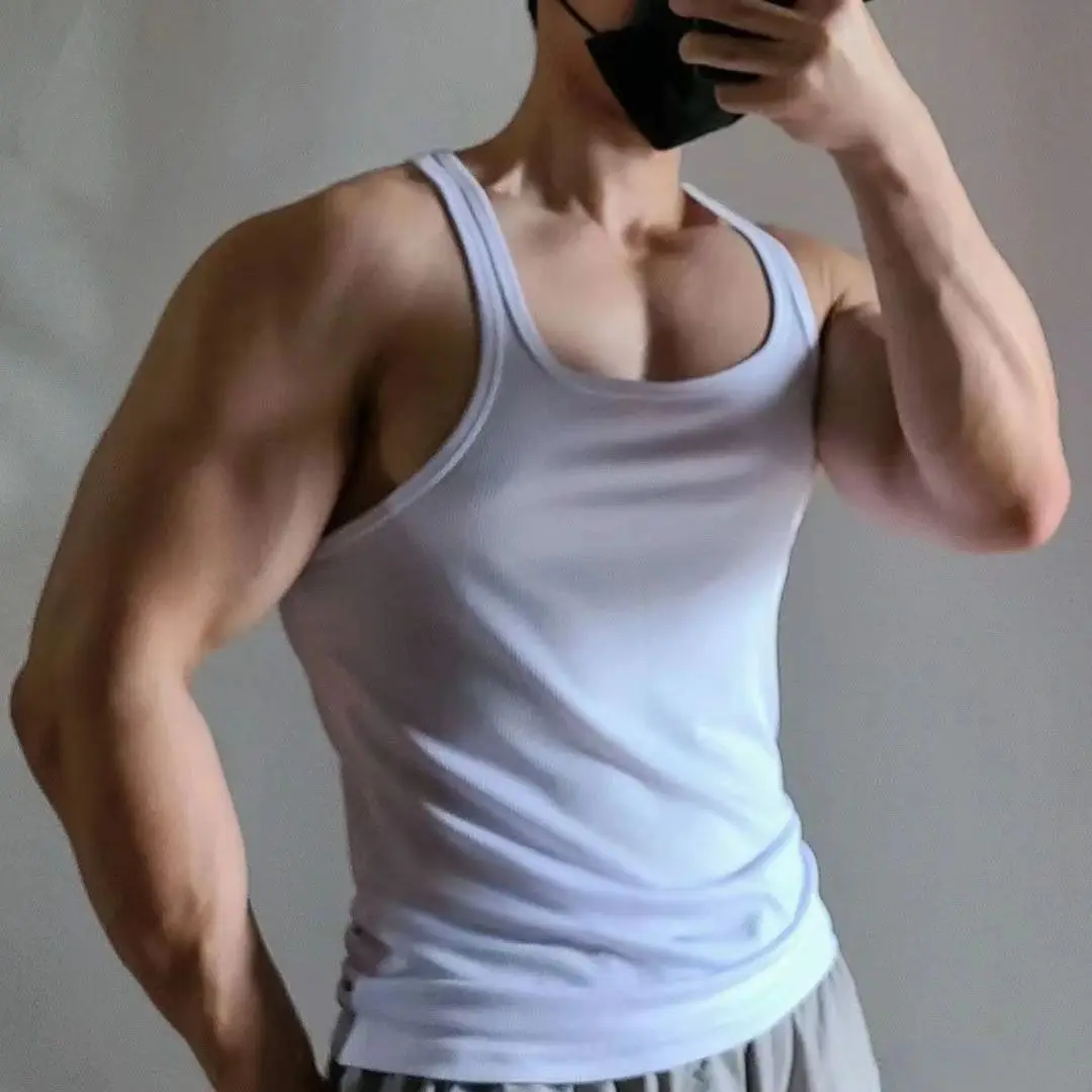 New High Elasticity Fitness Tank Top Men's Sportswear Training Sweat Absorbent Breathable Square Collar One-Shoulder Design