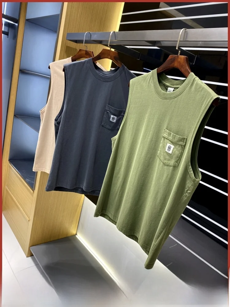 

Loose Fit Men's Summer Waed Cotton Sweat Vest Spor Svel Tank Top Trendy round Ne Casual Wear