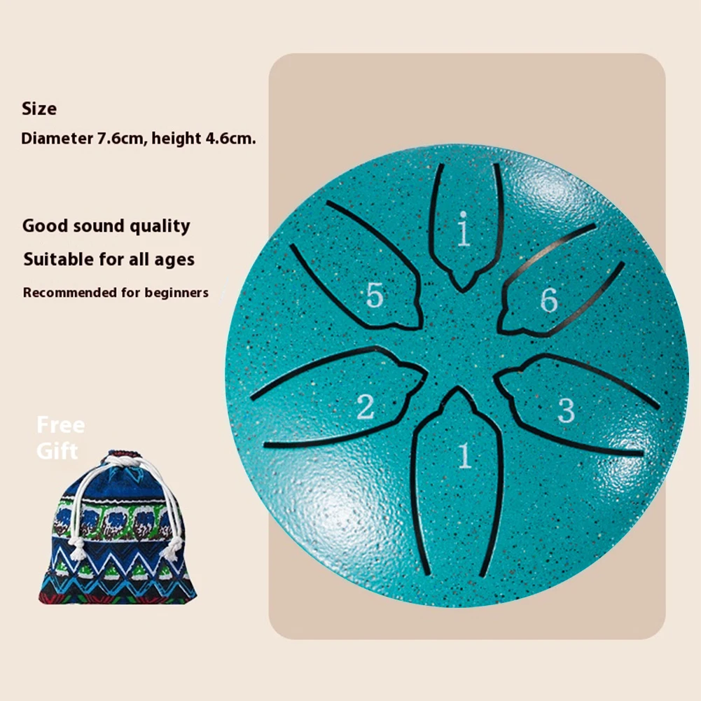 Mini Bęben Czakralny 3 Cale 6 Ton Wodoodporny Stalowy Bęben Języczkowy Eteryczny Hand Pan Idealny do Jogi Medytacji i Edukacji Przedrodzinnej