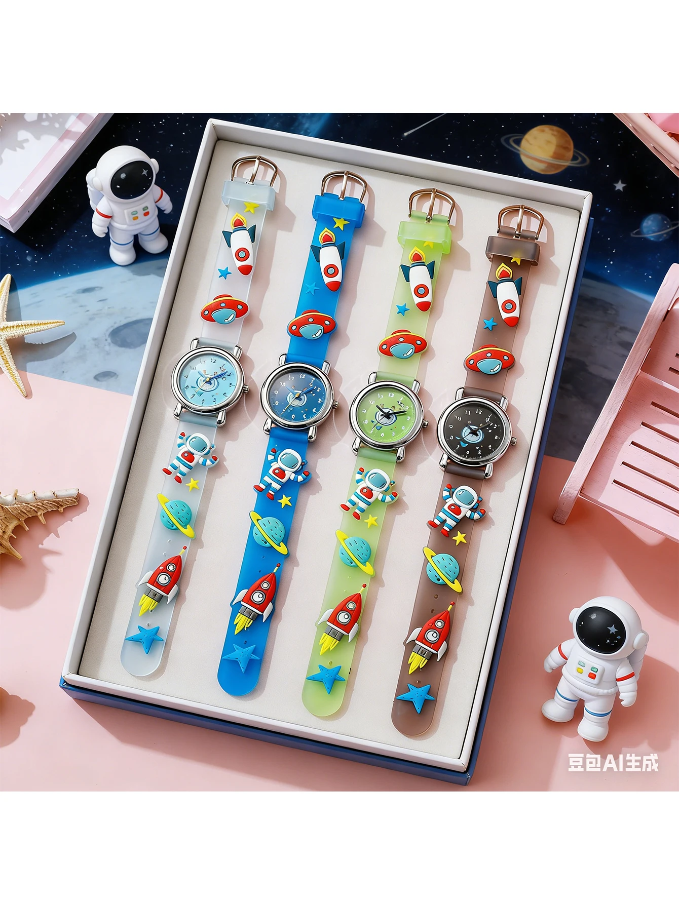 Lindo Reloj de Pulsera Infantil con Diseño de Astronauta y Cohete 3D, Tema Espacial, Correa de Silicona Suave, Reloj de Cuarzo Resistente al Agua para Niños, Regalo Ideal