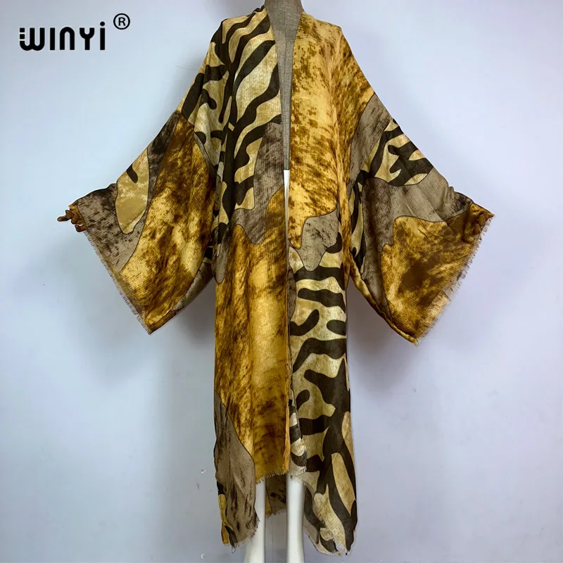 WINYI kimono Africa boho print Caftans beach swimwear 2023 Elegant Cardigan sexy Holiday maxi beach wear swimsuit summer dress