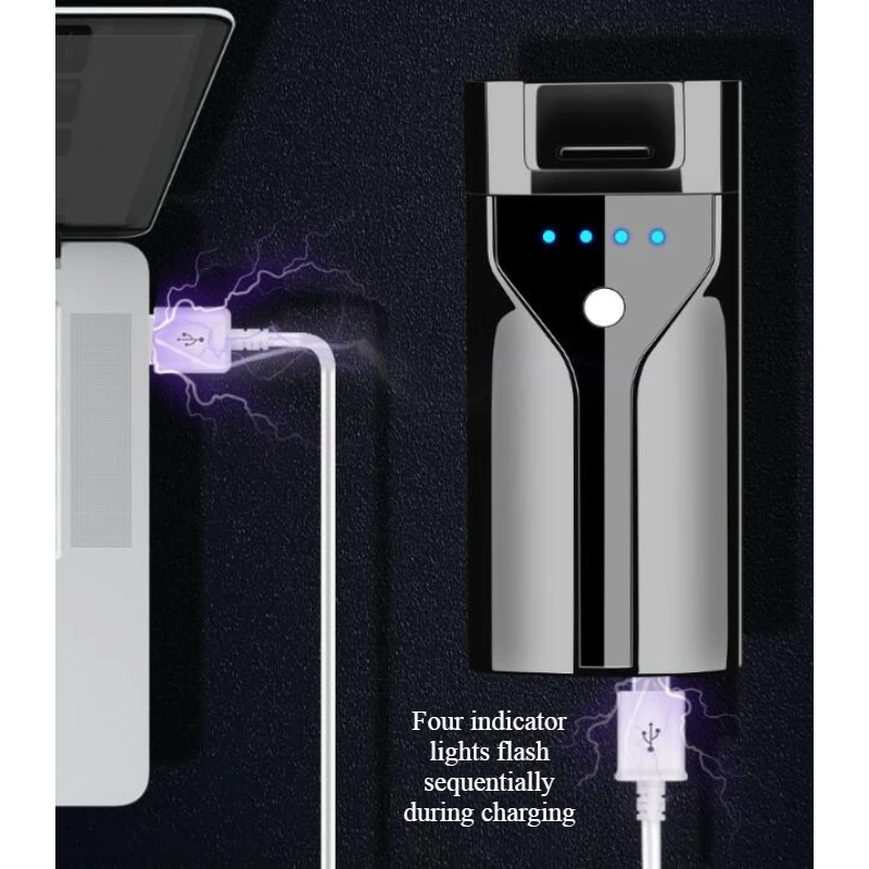 Newly Upgraded USB Rechargeable Metal Windproof Pulse Dual Arc Power Display Flameless Lighter Cigarette Accessories Men's Gift