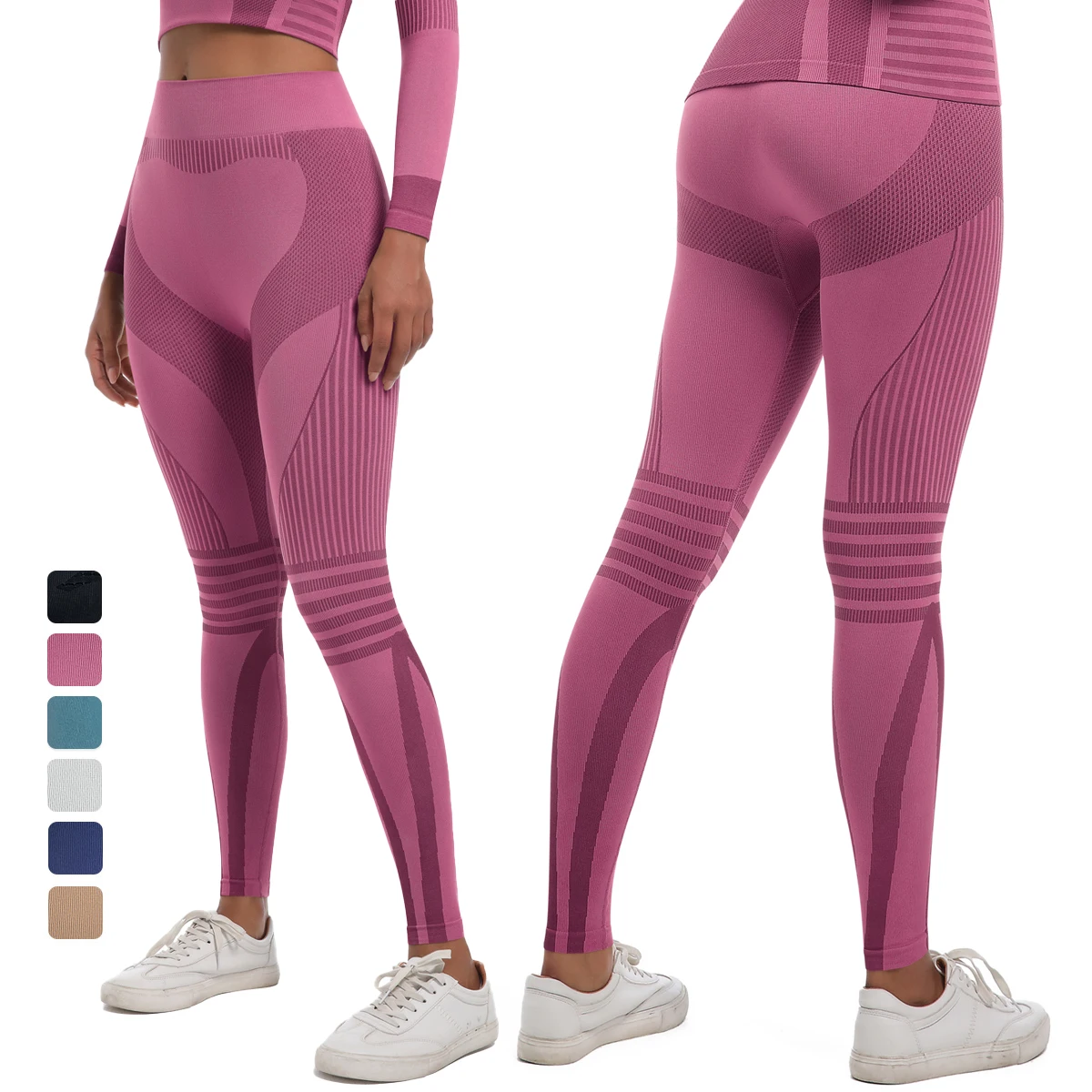 

High Stretch Seamless Quick Drying Yoga Pants High Waisted Push Up Peach Buttocks Gym Sports Stripe Women Leggings Fitness Pants