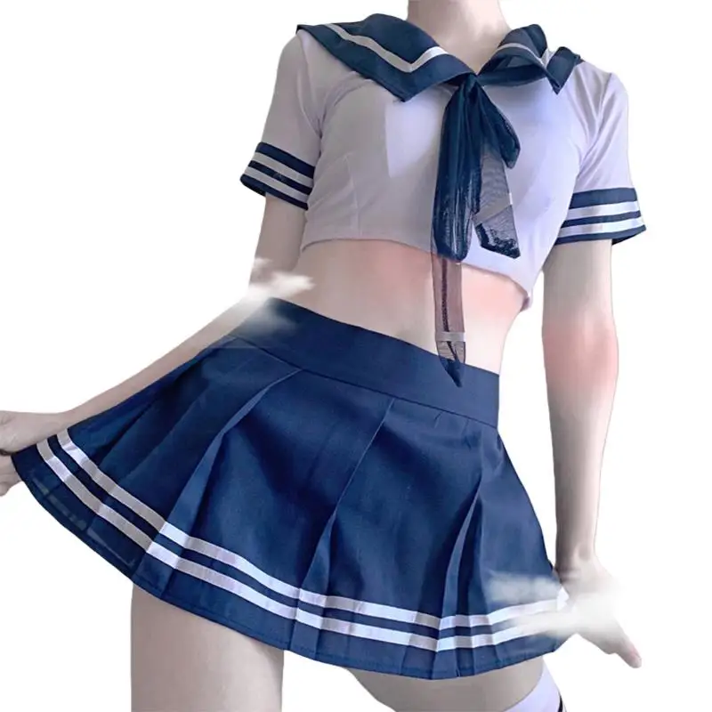 Sexy Lingerie Hot Erotic Apparel Babydoll Underwear Women's Nightdress Porn Dress cosplay Costumes Student Skirt two pieces set