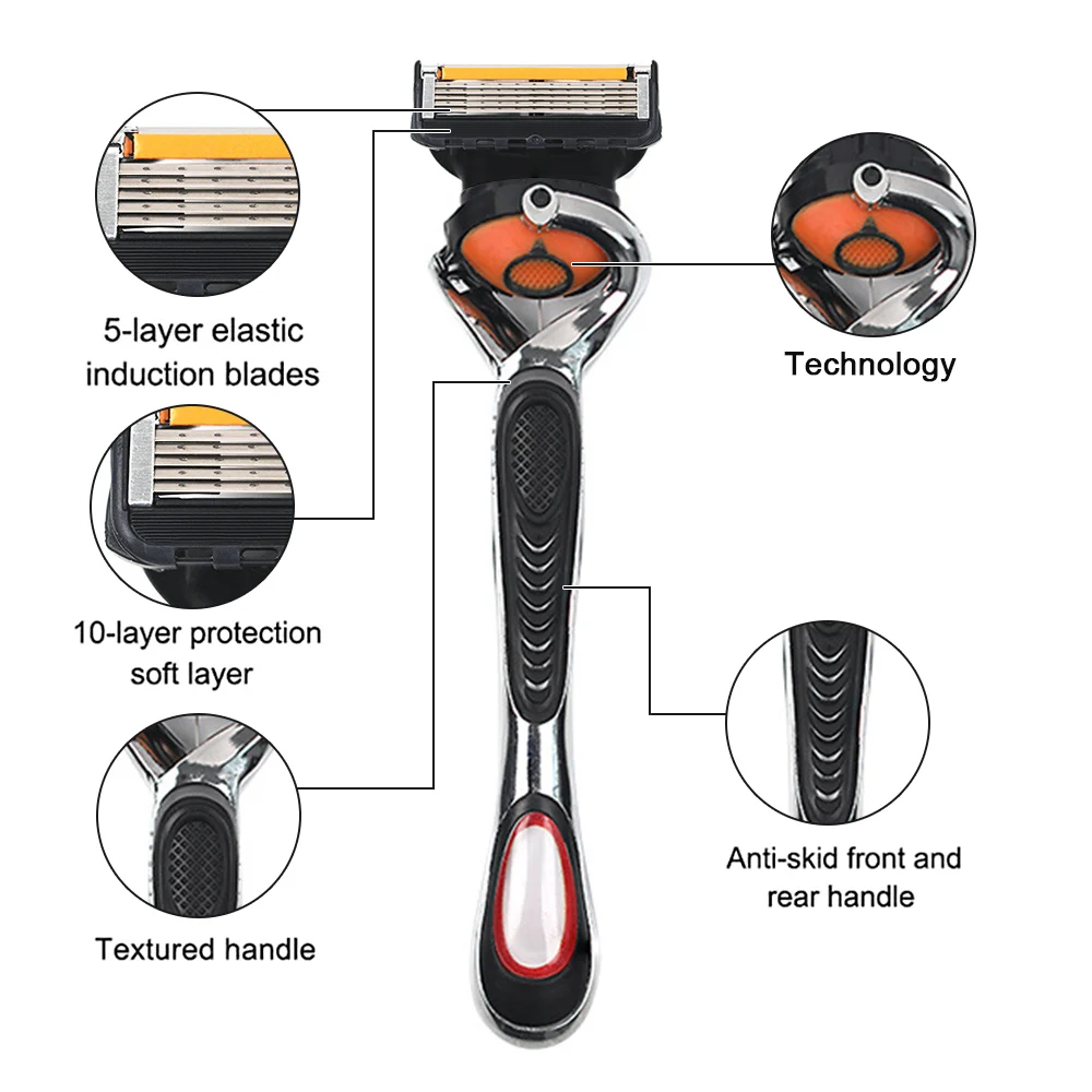 ชุดใบมีดโกน5ชั้นคุณภาพสูงสำหรับผู้ชายชุดเปลี่ยนใบมีดโกนหนวดและที่ยึดมีดโกนด้วยมือ