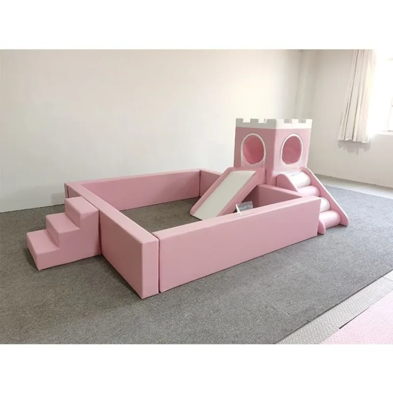 

Pink castle soft play set with slide and ball pit indoor playground rental equipment for commercial use