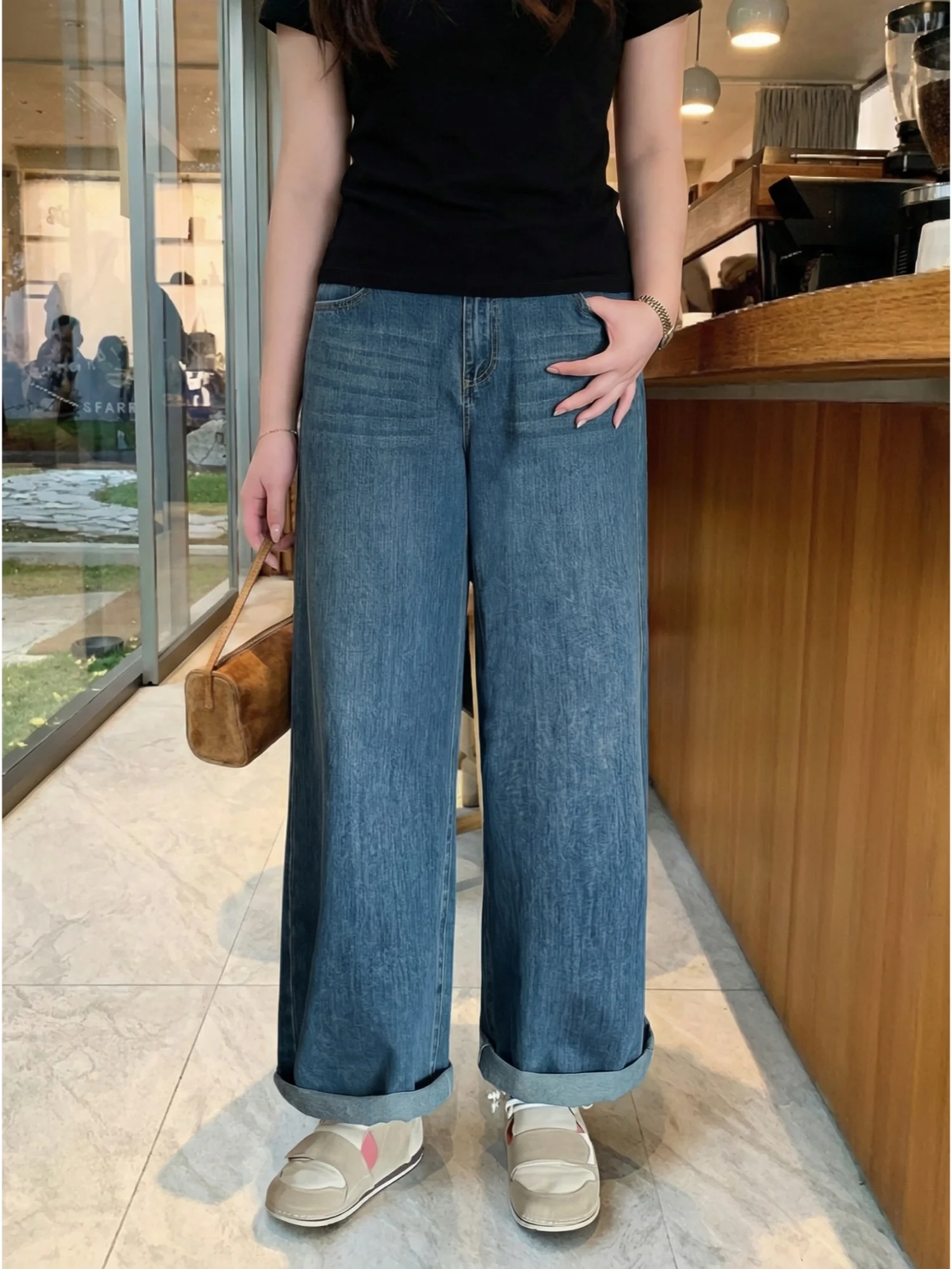 

Джинсы с высокой талией больших размеров, весенняя коллекция, в стиле «папины джинсы», скрывающие недостатки фигуры, для фигуры типа «груша», модные женские прямые брюки