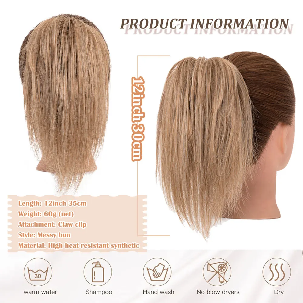 Snoilite-mechones de pelo sintético para mujer, extensiones de cabello sintético de 1 piezas, moño con garra rubia, Coleta, banda de goma