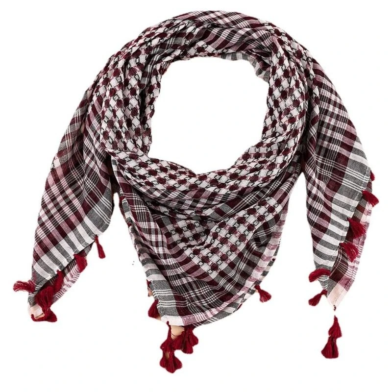 

652F Versatile Headwrap Shemagh Scarf for Muslims Arab Keffiyeh Headscarf for Arabian Dubai Tactics Neck Wrap Scarf