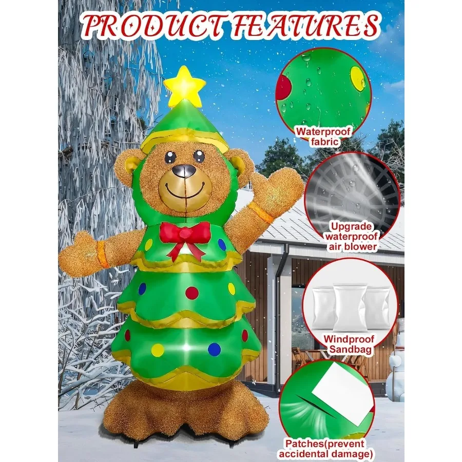7.1 FT Christmas Fluffy Bear Inflatable Outdoor Decoration Christmas Tree Stuffed Bear Inflatable with Builtin LED Light Blow U - Image 3
