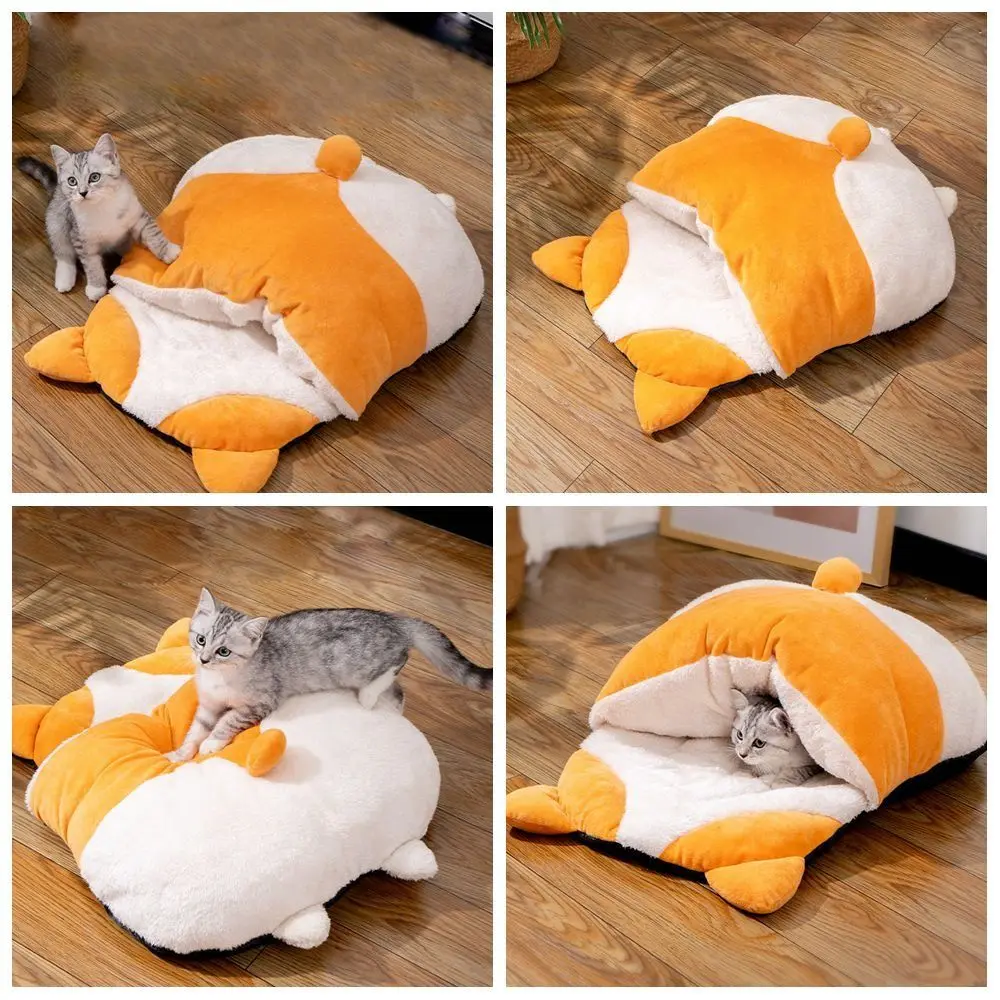 Soft Plush Sleep Zone Cuddle Cave Cat Sleeping Bag Comfortable Pet Snuggle Sack 360°wrap Warm Bed for Indoor Cat Winter