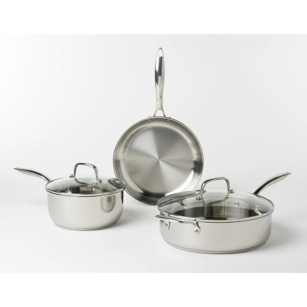 

Premium 5-Piece Stainless Steel Cookware Set - All Stovetop Compatible, Dishwasher Safe for Home Chefs