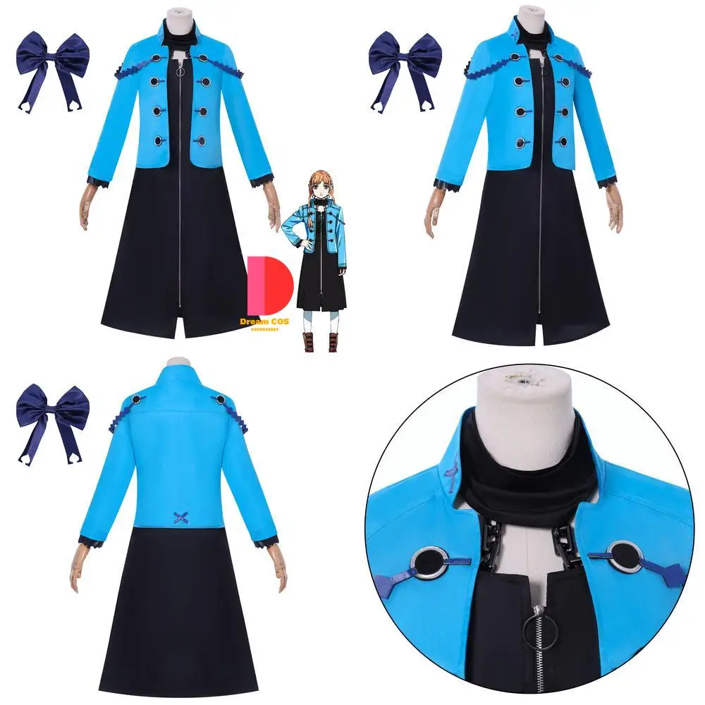 

VIRGIN PUNK Cosplay Costume Anime Ubu Shinsui Black Dress with Blue Jacket Role Play Outfit for Women Halloween Party Comic Con