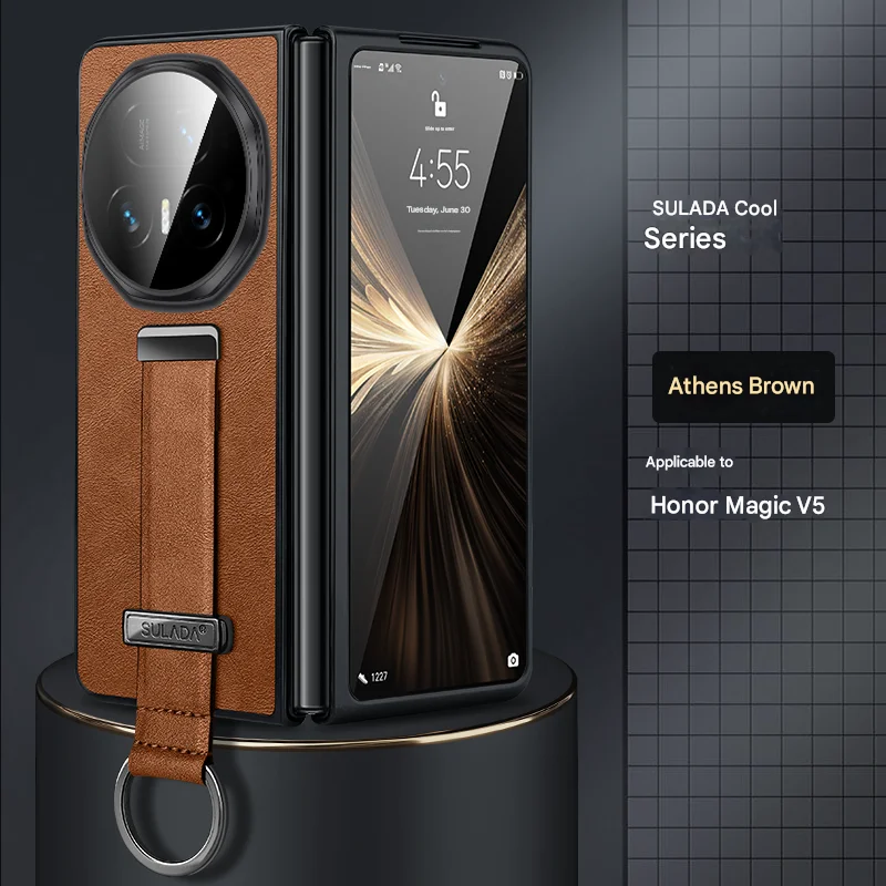 

Тонкий кожаный чехол для Honor Magic V5, браслет с кольцом-держателем, чехол для Honor Magic V5