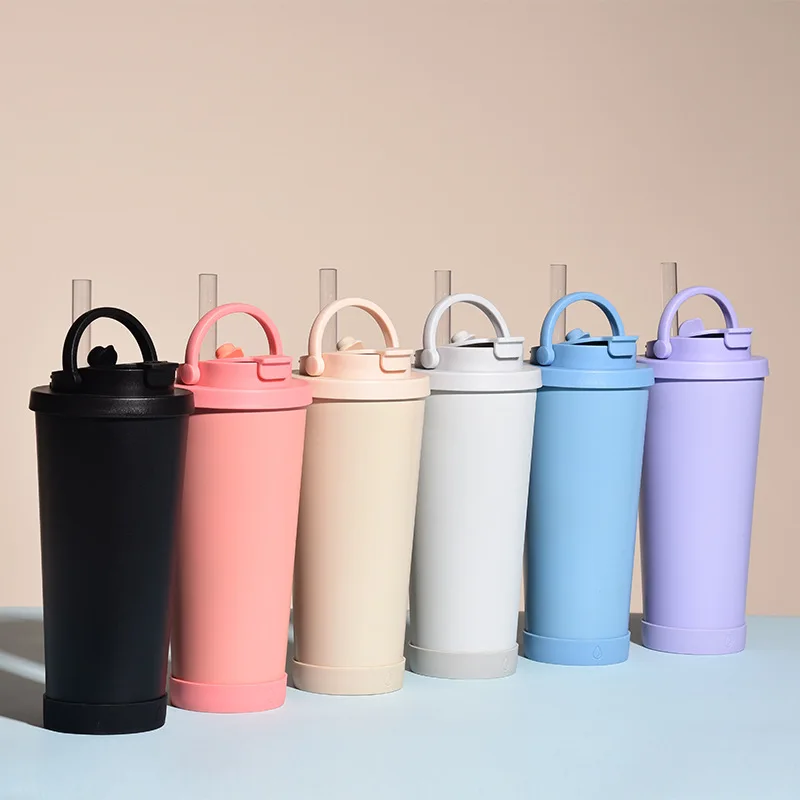 

Fashion Outdoor Car Travel Pearl Milk Tea Cup Vacuum Flask Portable Handle Insulated Water Bottle Stainless Steel Straw Cup