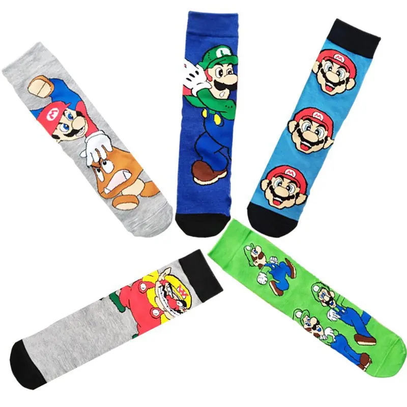 New Mario Socks Cartoon Anime Kawaii Super Mario Bros Cotton Socks Mid-calf Men and Women's Warm Sock Gifts Average Size