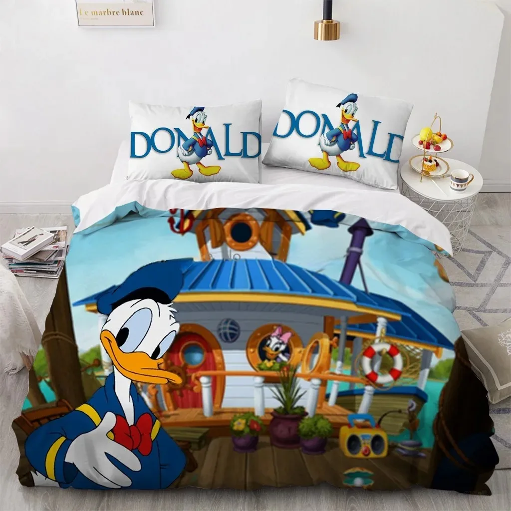 Disney Daisy Bedding Set Blue Donald Duck Duvet Cove Mickey Minnie Bedding Children Gifts Twin Single Queen King Size