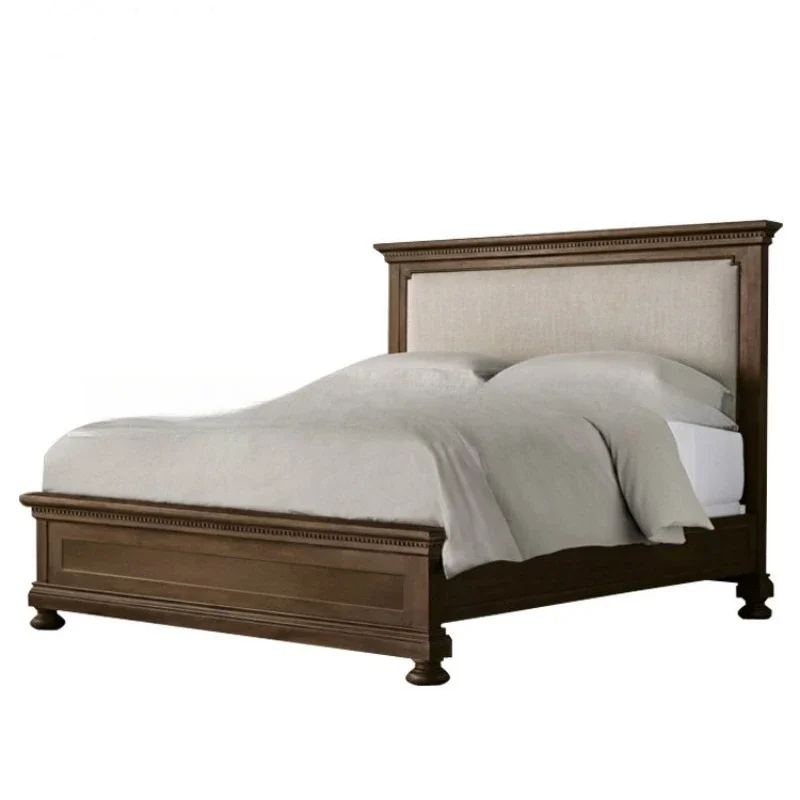 American solid wood bed retro old oak carved soft rest 1.5 * 1.8 meters double single children's bed