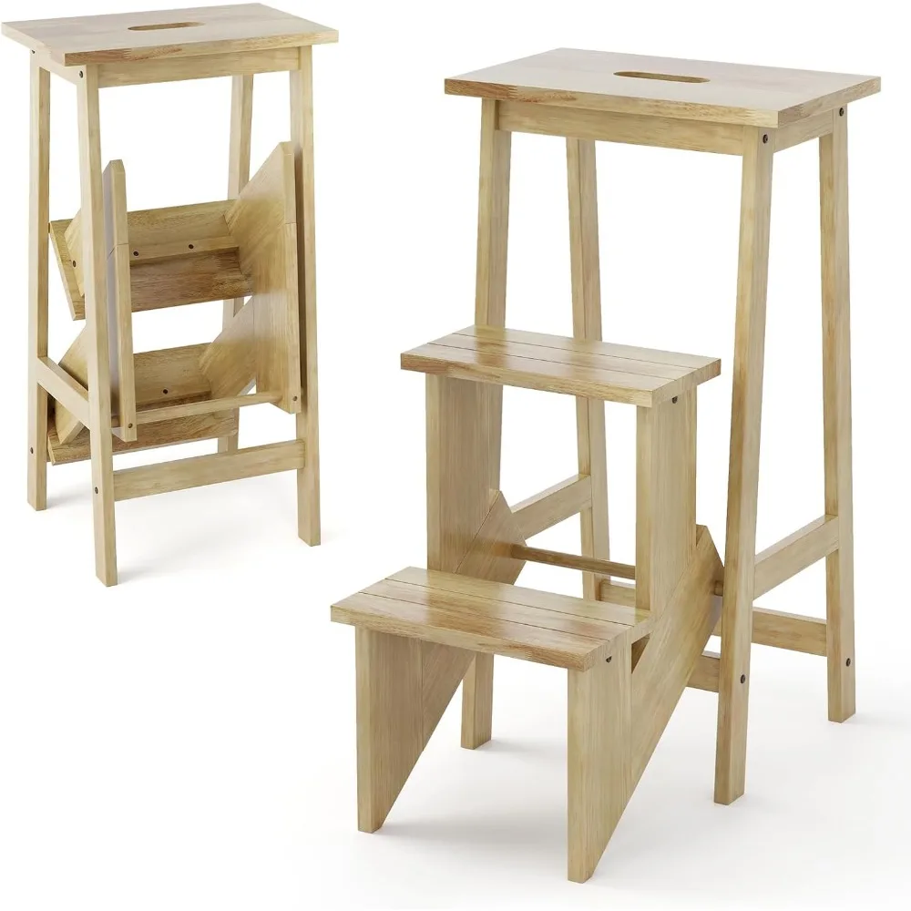 Tabouret en bois multifonctionnel, échelle pliante, étagère de rangement, meubles de bibliothèque, affichage, 3 en 1