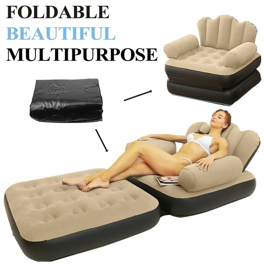 Inflatable Sofa Outdoor Adult Lazy Sofa Multifunctional Five in One Inflatable Bed Convenient Beach Sofa Foldable Lounge Chair