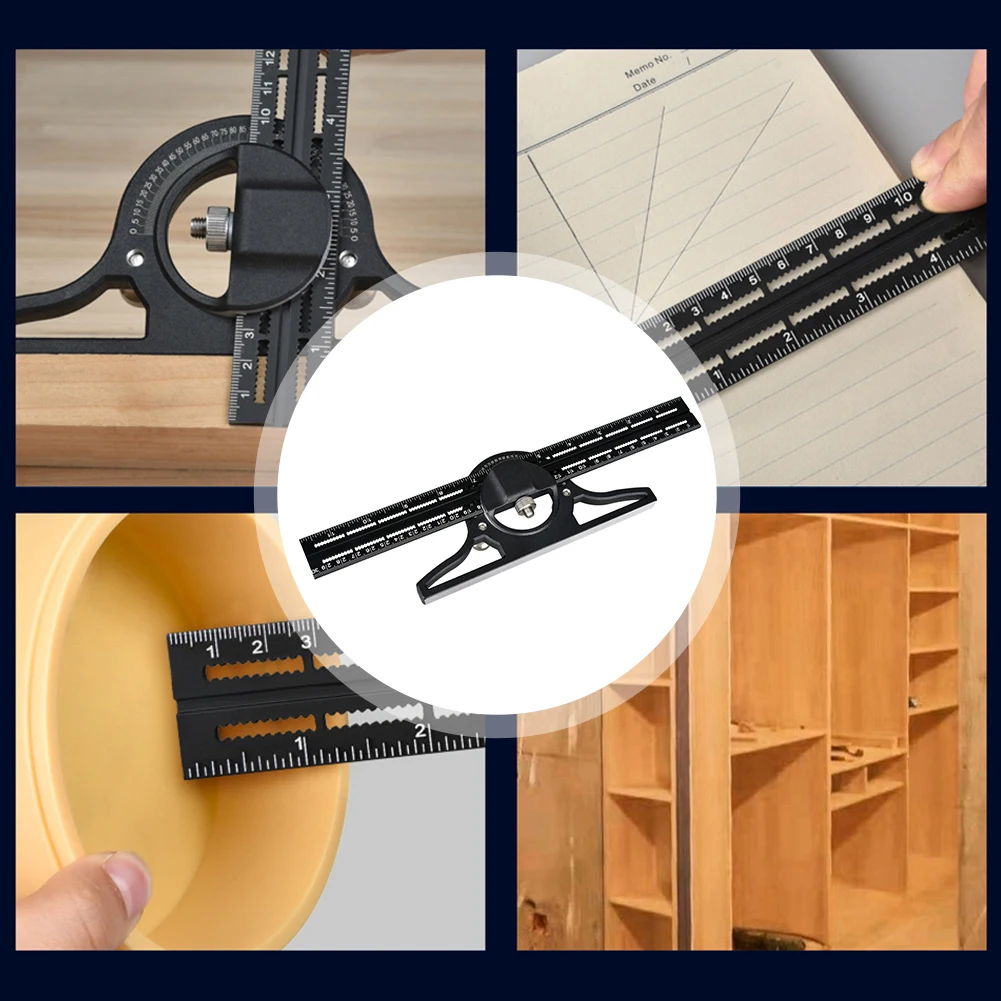 Adjustable Ruler Combination Square Ruler 360-degree Measurement Capability Aluminum Alloy Construction Adjustable Protractor