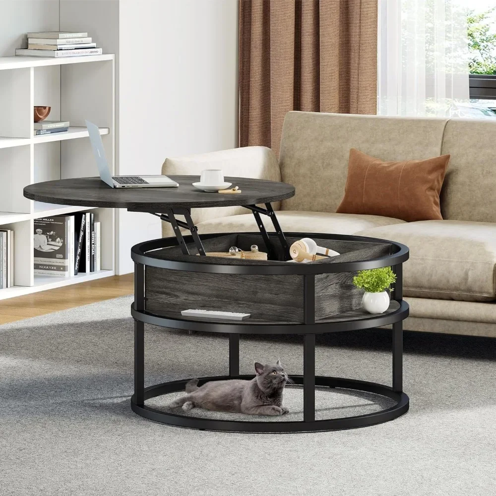 

Round Lift Top Coffee Table, Coffee Tables for Living Room with Hidden Storage Compartment, Modern Coffee Table with Storage