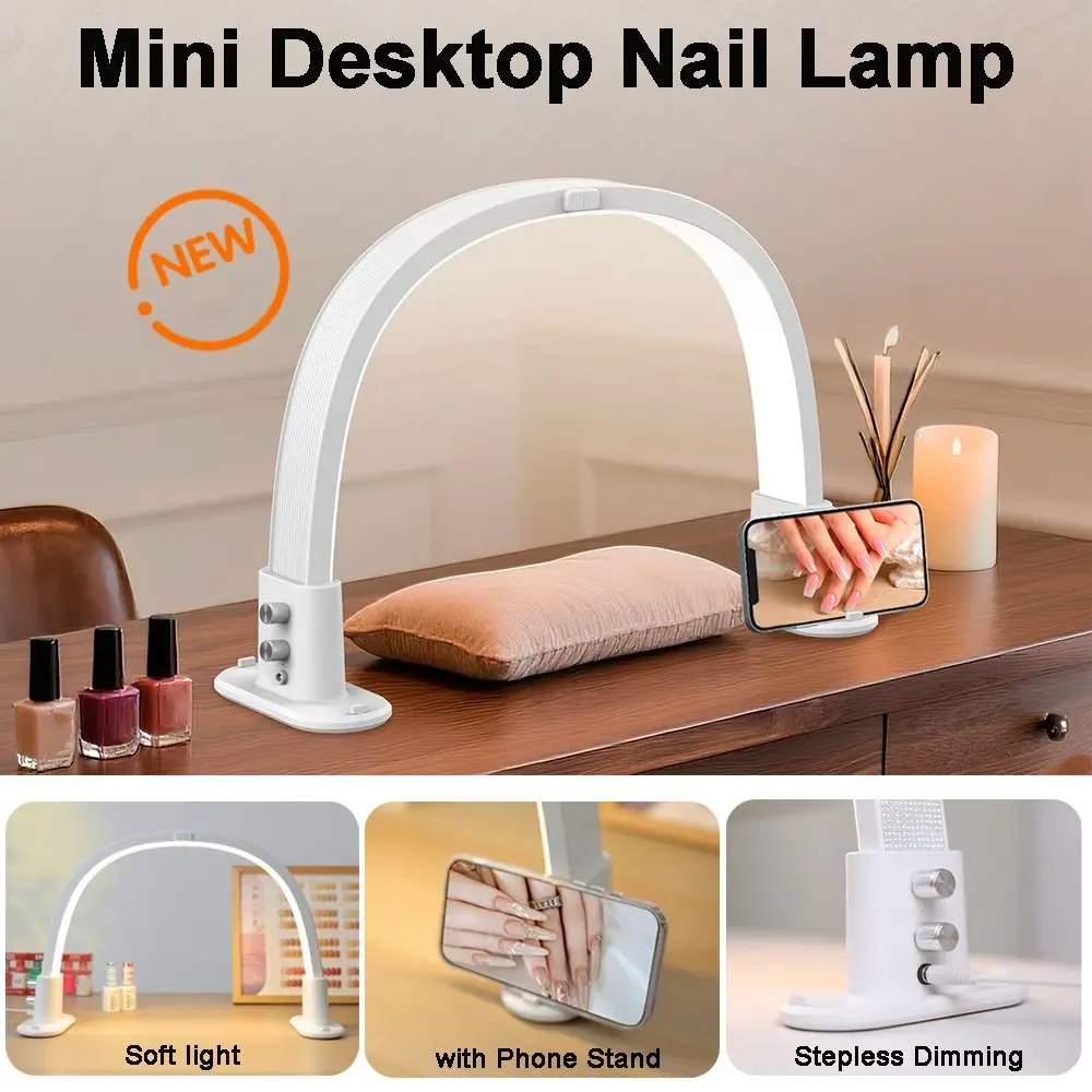 

Stepless Dimming Desktop Nail Lamp U-Shaped Design Tricolor Dimming Beauty Salon Lamp with Phone Stand LED Desk Lamp