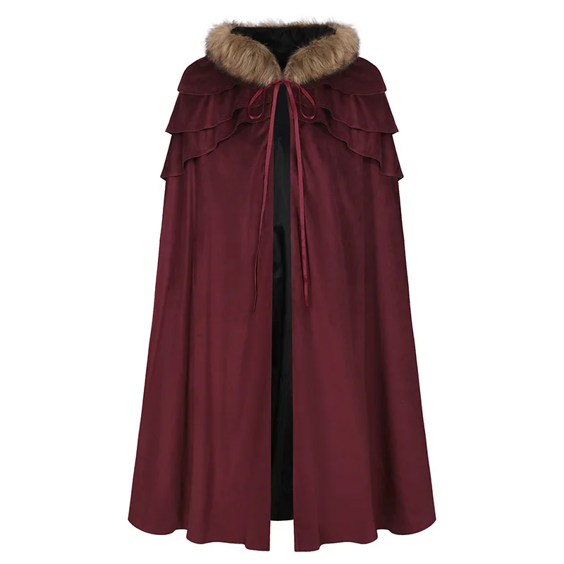 Mantello da donna gotico di alta qualità Costume di Halloween mantello da uomo medievale con collo di pelliccia invernale Larp Viking Cosplay Cape