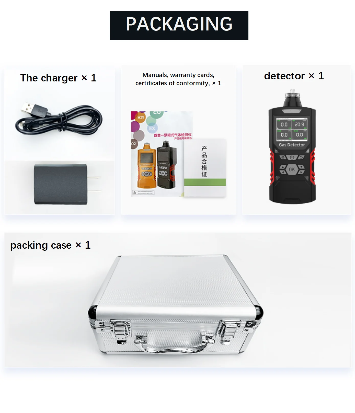 Upgradeportable Alarm Pompen 4 In 1 Gasdetector Aanpassen Voor Gassen H2S Co CO2 CH4 C2H4 Vos Pm O3 Gas lek Detector