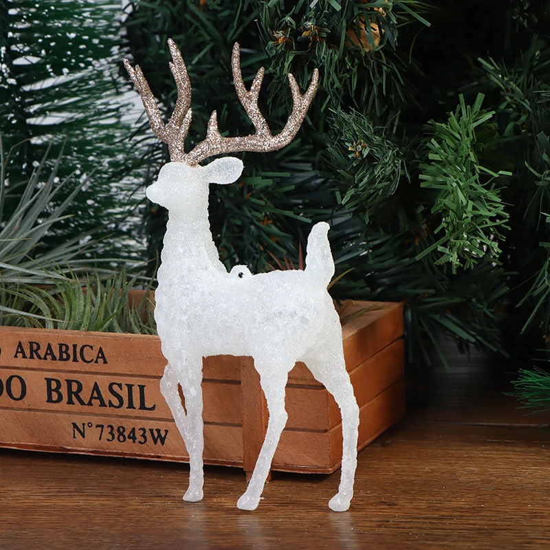 Plastic Crystal Flash Deer Christmas Forest Elk Dessert Table Decor Christmas tree Ornaments Home Kid Naviidad Gift Shop Displa