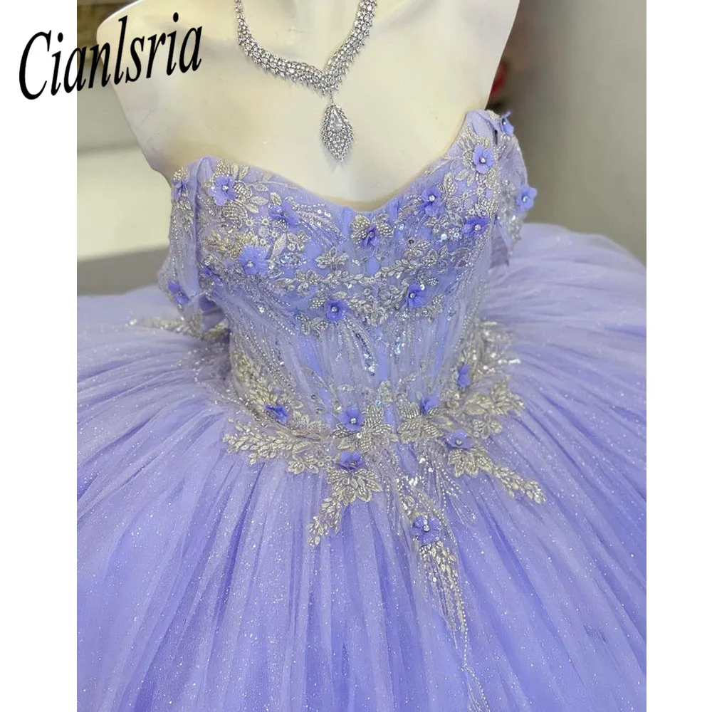 Vestidos De Quinceañera De princesa Lila, apliques florales, corsé con cordones, hombros descubiertos, 15 Años, 2024