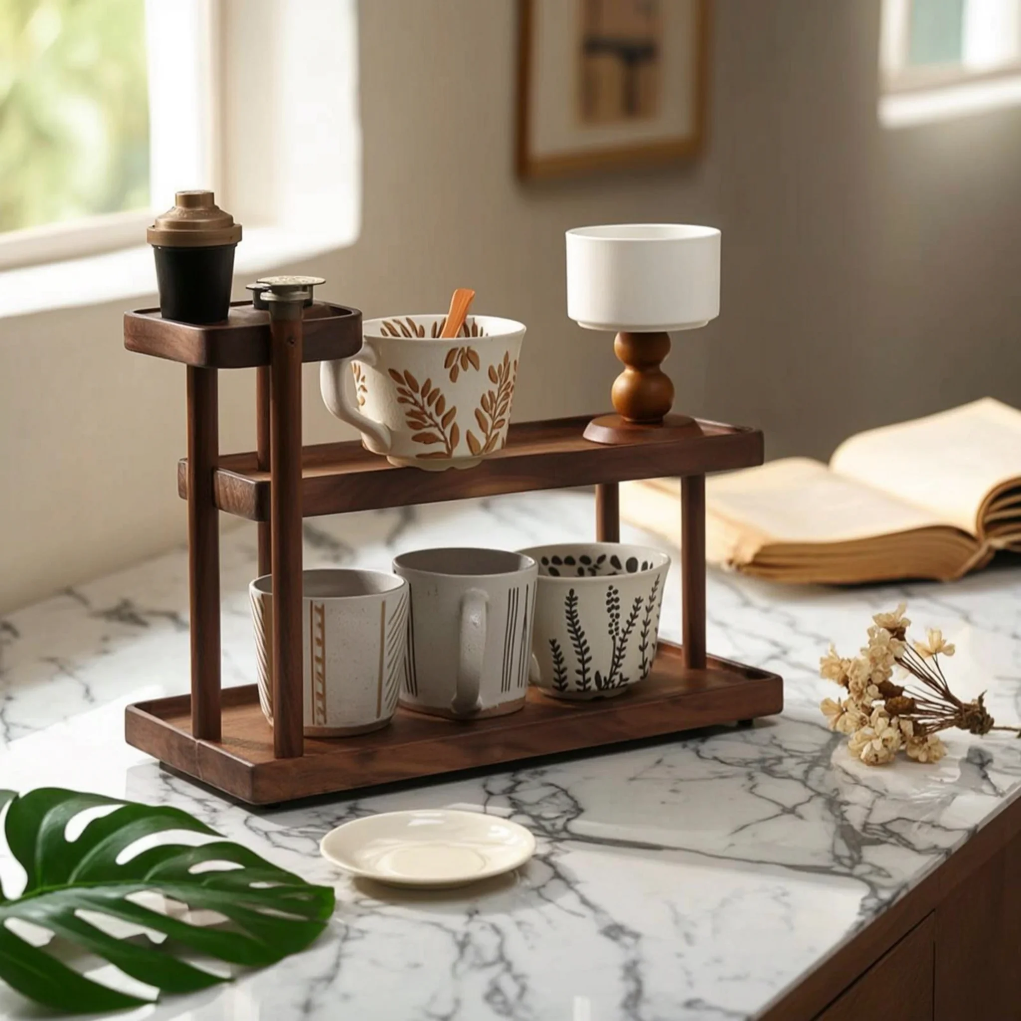 3-Tier Desktop Shelf Freestanding Desktop Organizer with Compartments Stepped Display Shelf Versatile Desk Display Rack