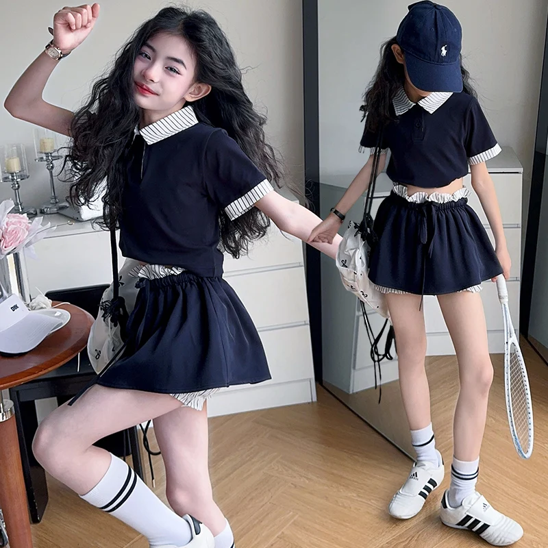 

Summer Girl Clothes Set Kid Clothing Suit Child 2-Pieces Of Polo Tee Top+Shorts Bottom Toddle Casual Tennis Sporty Set Size4-14Y