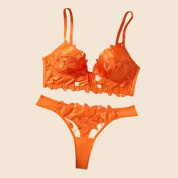 Women's Lingerie Sexy Intimate Set French Ultrathin Mesh Underwear Delicate Embroidery Bra Panties Sets 2 Pcs Floral Underwear