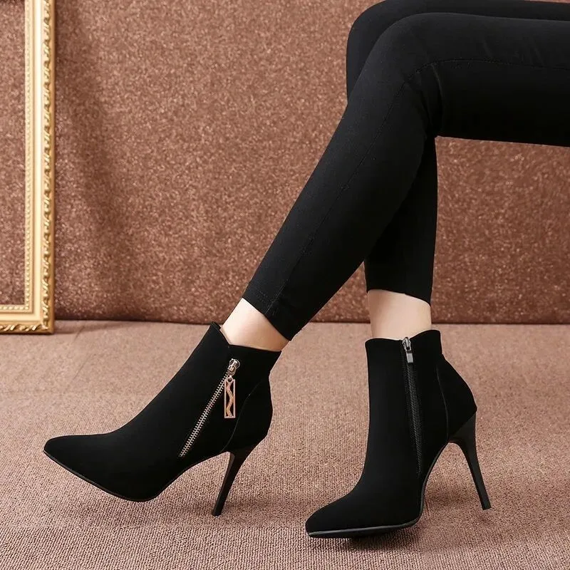 Fashion Women Boots Autumn Ankle Boots for Women Thin Heel Zipper Casual Female Shoes Leather Boots Botas Women Shoes