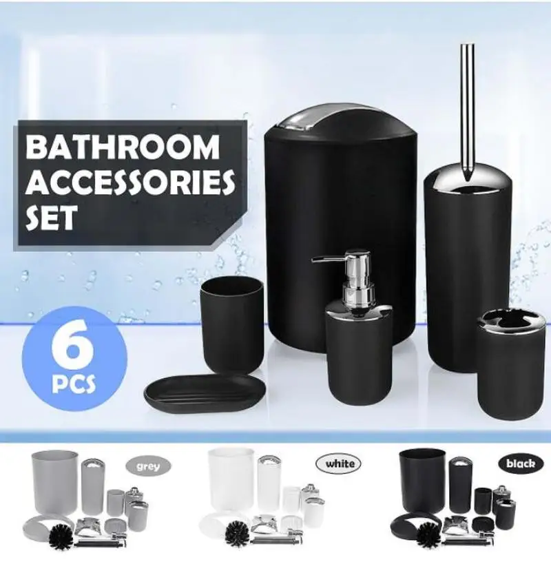 

6pcs Bathroom Accessories Sets Toothpaste Tooth Brush Holder Hand Soap Shampoo Storage Bottle With Press Swith Toilet Cleaner