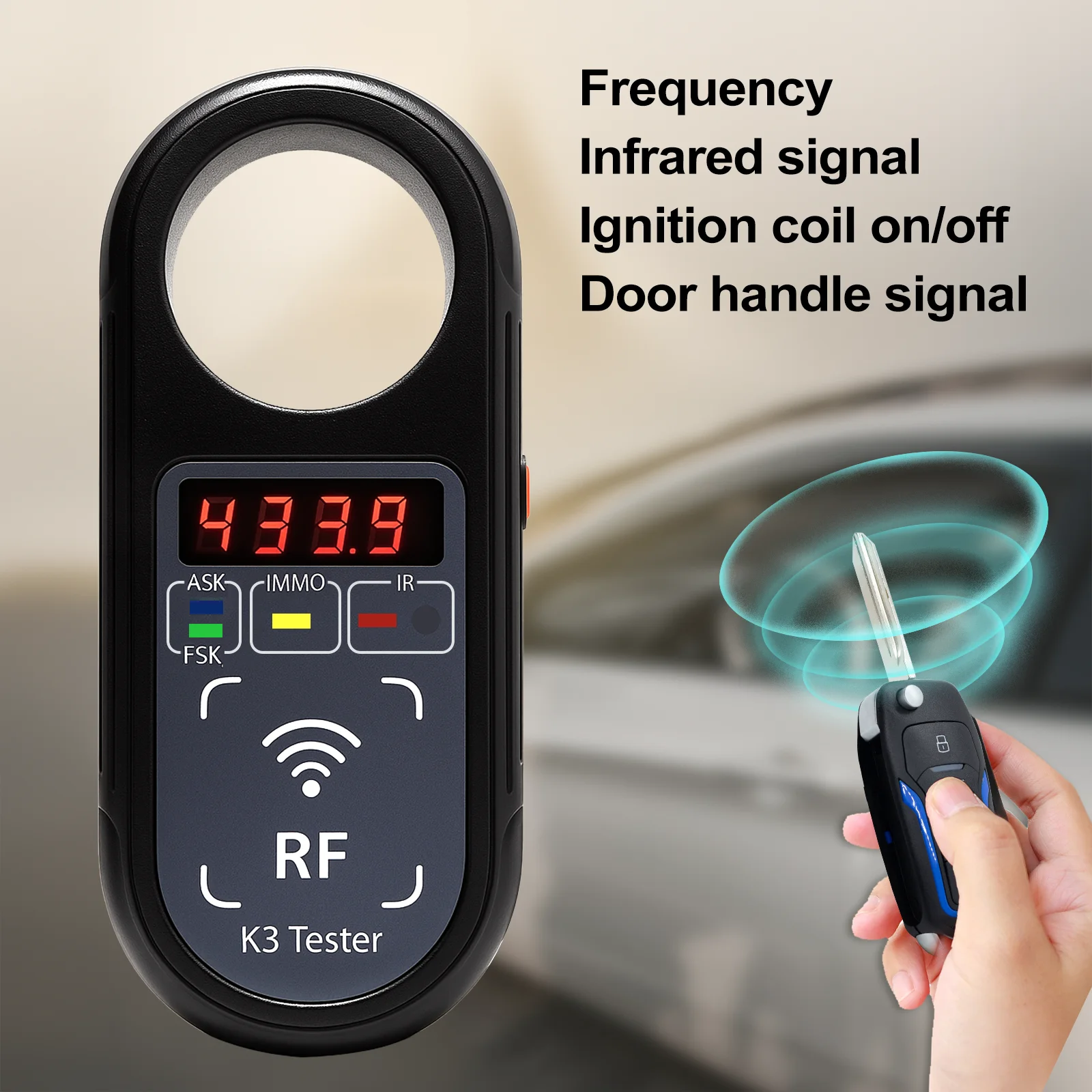 

AIKKEY Portable K3 Frequency RF Remote Tester with Display 100-999MHz Infrared Signal ASK FSK Ignition Coil Car Door Detecting