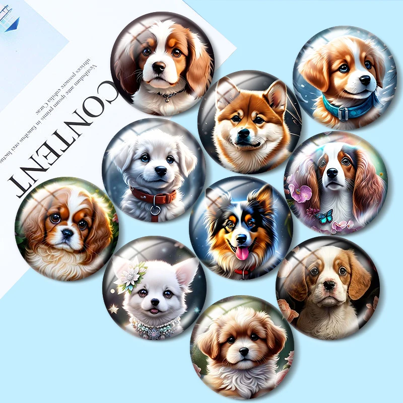 Pet cute zdrowy pies do tworzenia biżuterii 12mm/16mm/18mm/25mm 10 sztuk okrągłe zdjęcie szklany kaboszon Demo płaski tył dokonywanie ustaleń