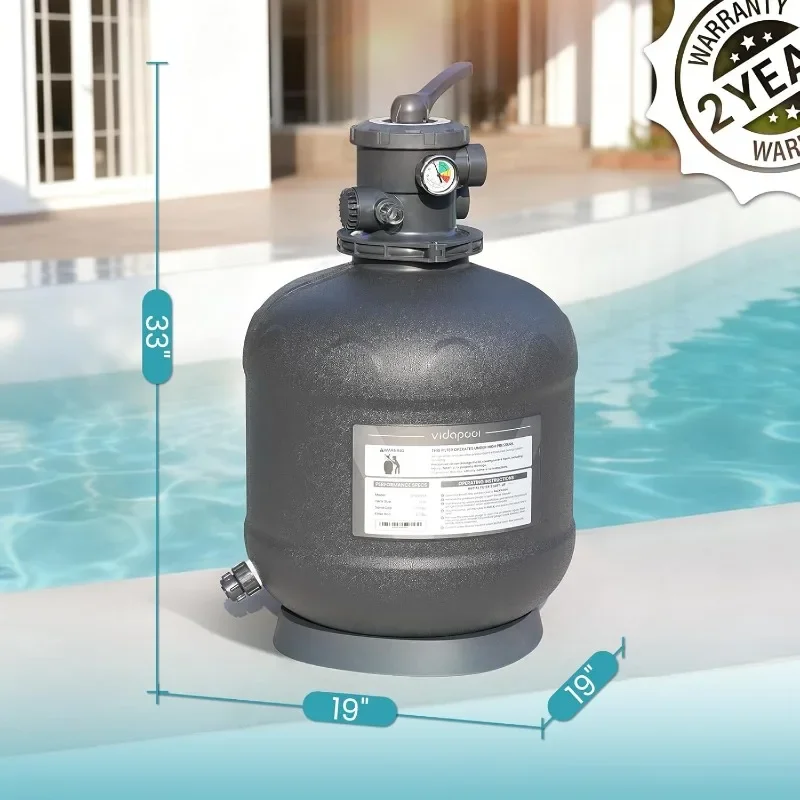 19in Sand Filter System with 6-Way Valve, Up to 29,000 Gallons Pool Sand Filter, Pool Filter Fits All Above Inground Pools, Grey