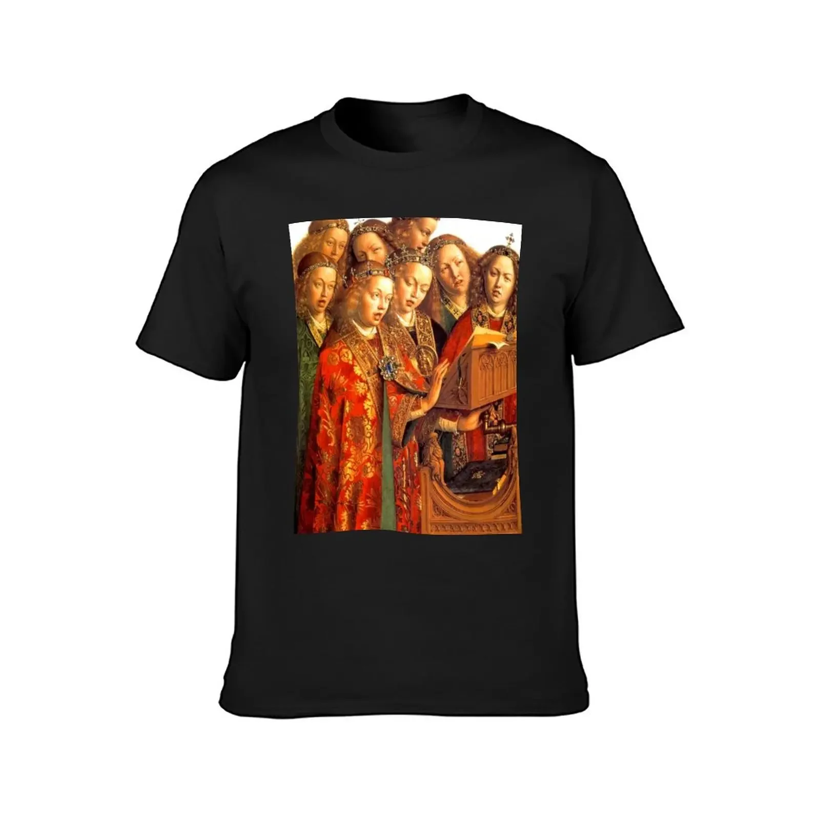 The Ghent Altarpiece (the Adoration of the Mystic Lamb)-Choir of Angels T-Shirt blue archive mens fashion