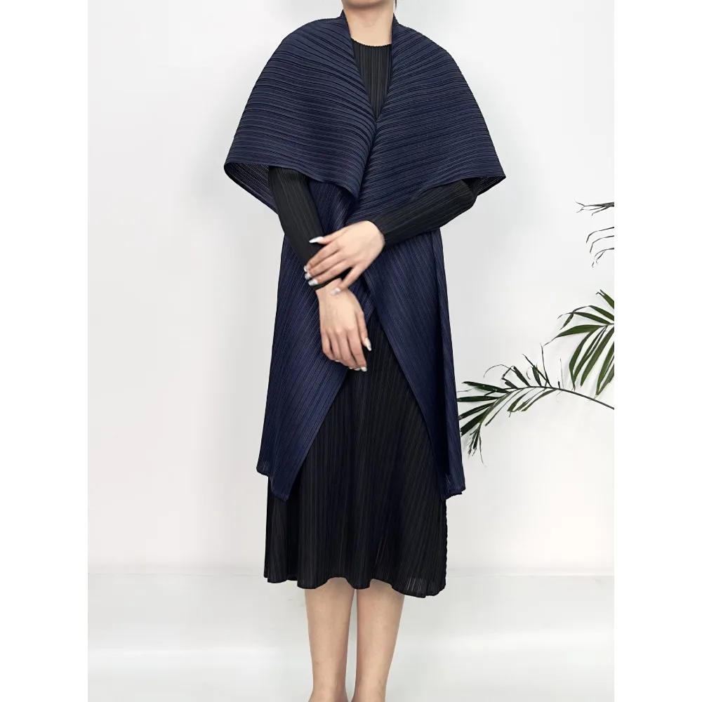Miyake Pleated Mid-length Skirt 2025 Spring New Ladies Wear Cardigan Vest Coat Pleats Long Shawl Female Fashion High-grade Sense