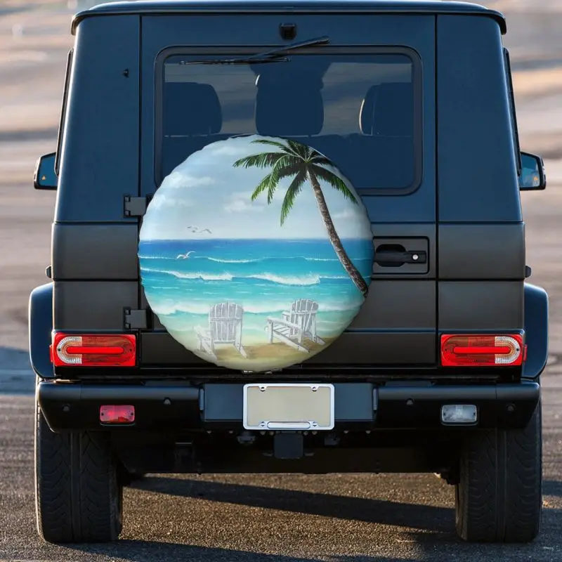 Summer Sea Beach Chair Spare Tire Cover for RV SUV Waves Car Wheel Covers Wheel Protectors Universal for Trailer Travel Trailer