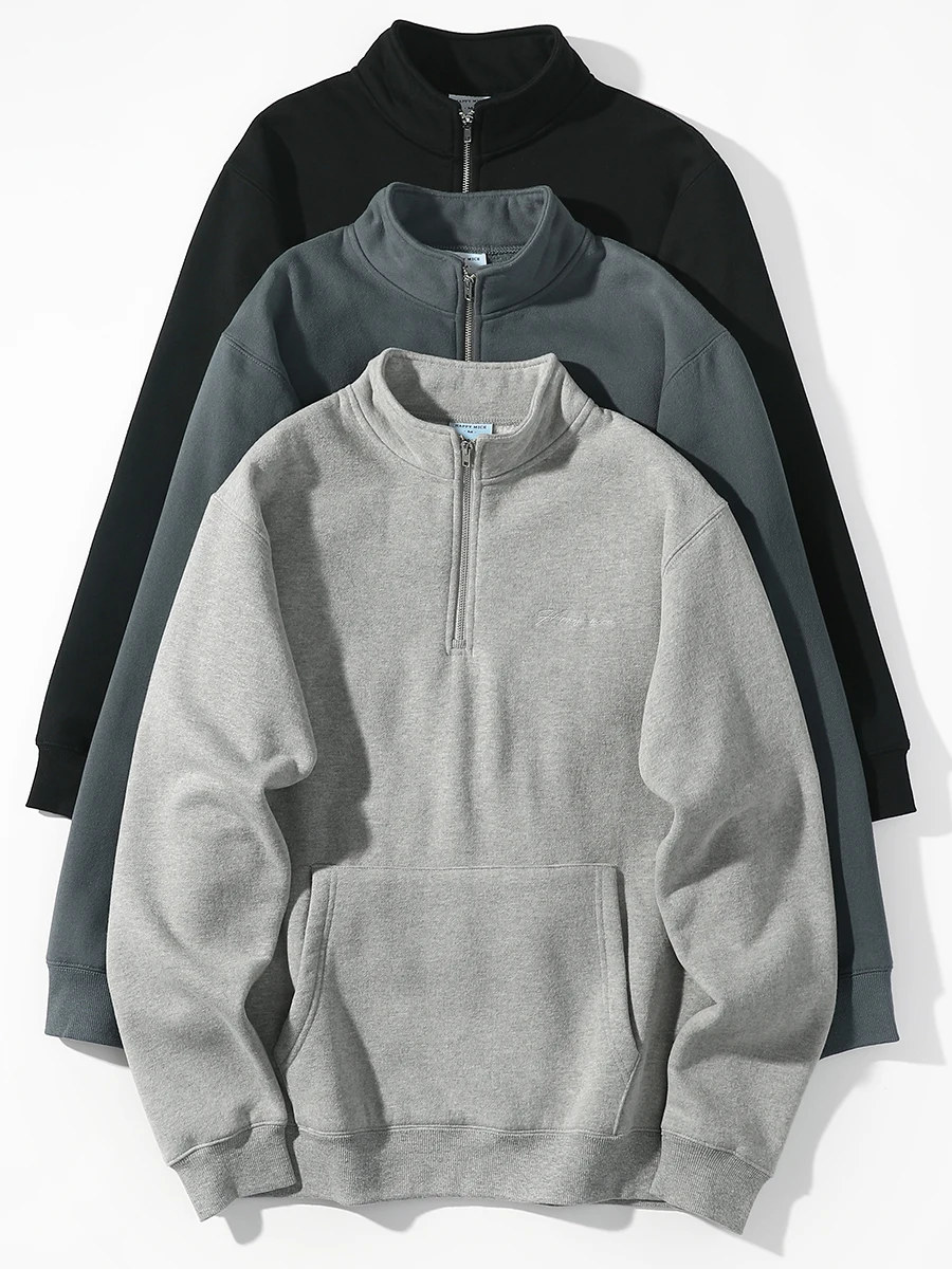 

Мужская толстовка свободного кроя на осень-зиму в американском ретро-стиле с вышивкой букв, на молнии до середины, на флисовой подкладке, прямого кроя