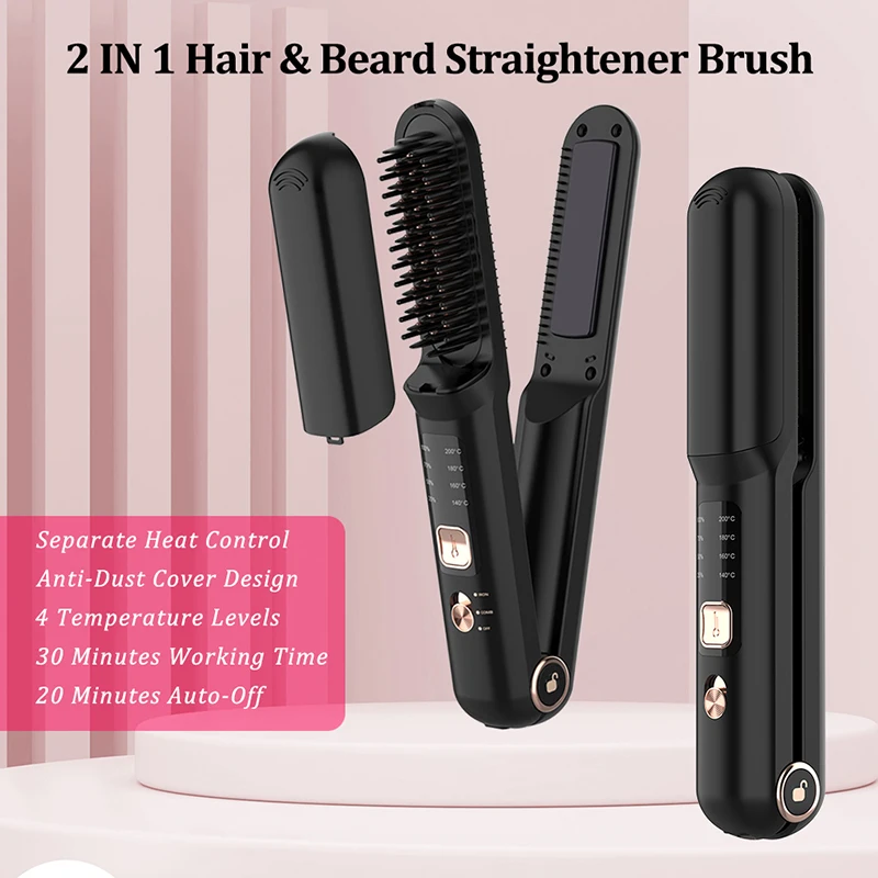 

USB-зарядка, беспроводная расческа для выпрямления волос, прямой керамический выпрямитель для волос двойного назначения