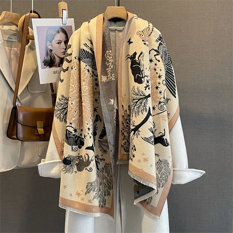 

Women Winter Scarf Cashmere Pashmina Shawls and Wraps Bufandas Floral Print Warm Thick Scarves Blanket for Lady 2025 Newpe