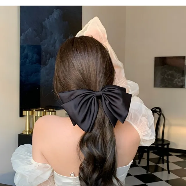 Eleganckie satynowe jedwabne duża kokardka spinki do włosów damskie dziewczęce jednolite czarna wstążka duże spinki do włosów akcesoria do włosów moda