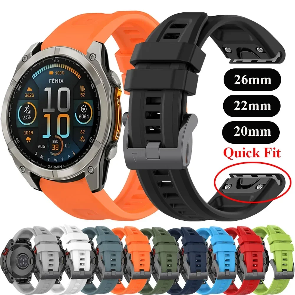 Quick Fit 26mm 22mm 20mm Silicone Strap For Garmin Fenix 8/Tactix 8/Enduro3/Fenix E 7X 6X Bracelet Band Forerunner 965/955 Belt