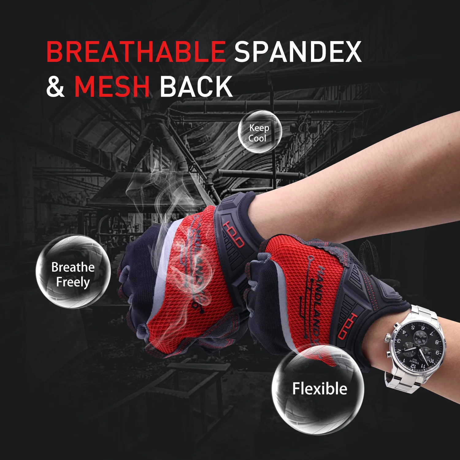 Luvas de trabalho sem dedos HANDLANDY para homens utilitários meio dedo para dirigir ciclismo luvas de trabalho