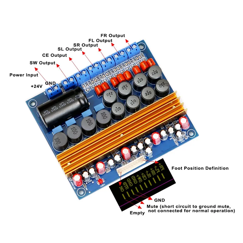 Placa amplificadora doméstica Digital de alta potencia Hifi TPA3116 Clase D de 6 canales 5,1 canales 100W + 100W + 4*50W Clase D Mouldde para amplificador DIY